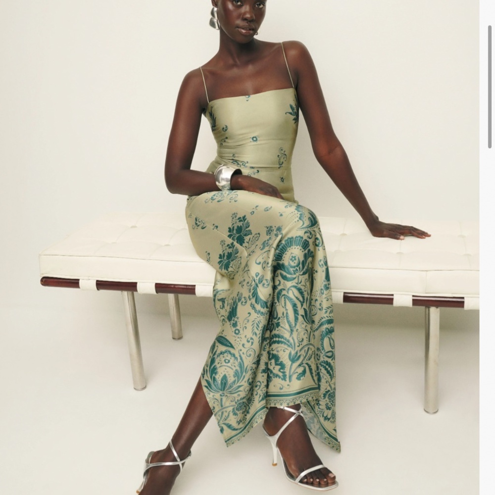 Reformation Frankie Silk Dress Green - Size 2 & Size 4